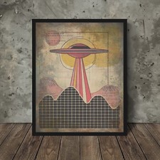 Listing image for Vintage UFO Wall Art Print, Retro Sci-fi UAP Alien Poster, Space Cryptid Decor